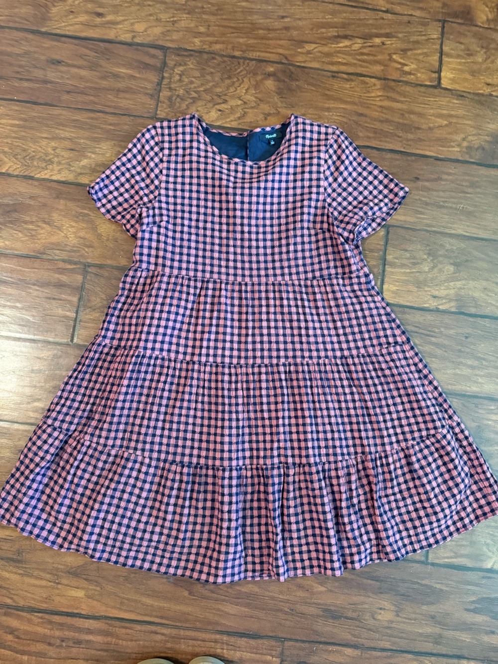 Madewell Burgundy and Black Gingham Tiered Mini Dress - Picture 3 of 6